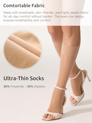 Yilamy 8-10 mmHg Open Toe Compression Socks, Sheer Knee High Women 3 Pairs - color: 3 Pairs Natural, size: Medium-Large