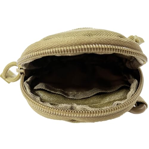1000D Laser Cut Coin EDC Pouch Change Purse Tactical Round Zipper Bag - color: Tan