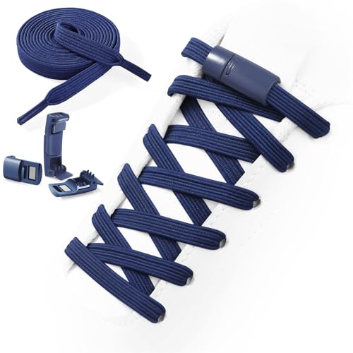 Neo-wows No Tie Shoelaces Elastic Laces for Kids Adults Athletic Sneakers - color: Navy