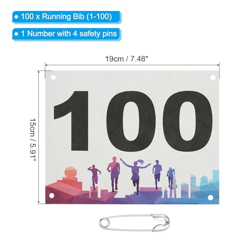 PATIKIL Tearproof Running Bib Numbers Waterproof Race Competitor Numbers with Safety Pin for Marathon - style: 1-100