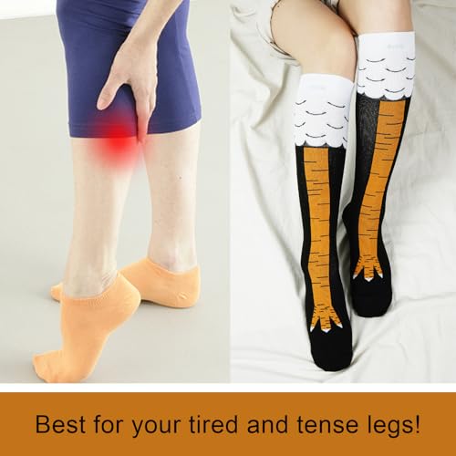 Junely Compression Socks for Women Knee High Stockings Funny Cute - color: Chicken Leg