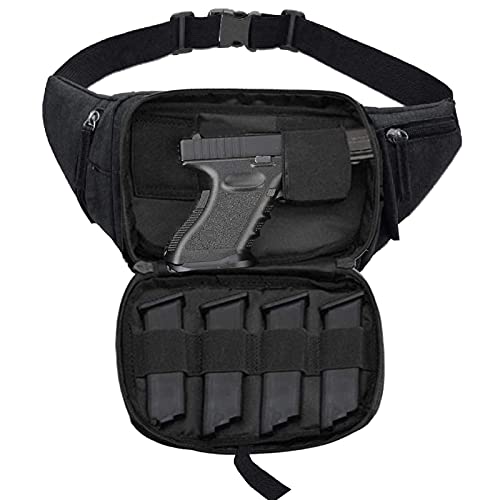 Concealed Carry Pistol Waist bag Tactical Conceal Carry Pistol Bag Fanny Packs Handgun Holster Pouch with Bottle&Gun Holder Fits 1911 Glock etc - color: Black