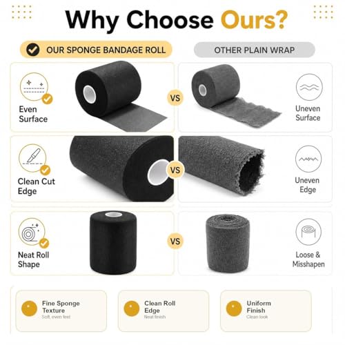 12 Pcs Foam Pre Wrap Athletic Tape 2.75" x 30 Yards Black Breathable PU Foam Sports Wraps for Running, Hiking, Hair Protection, Ankle, Wrist & Knee Support Lightweight Pre Wrap Tape