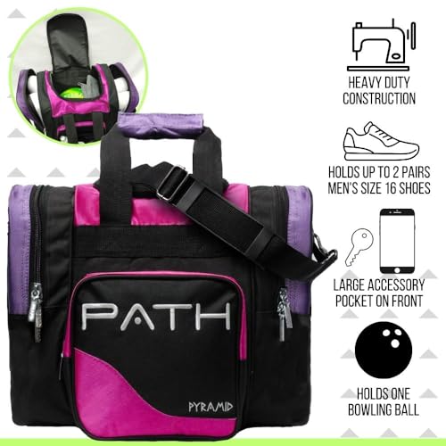 Pyramid Path Pro Deluxe Single Bowling Ball Tote - Holds One Ball, One Pair Shoes Up to Mens 15 - color: Hot Pink/Purple