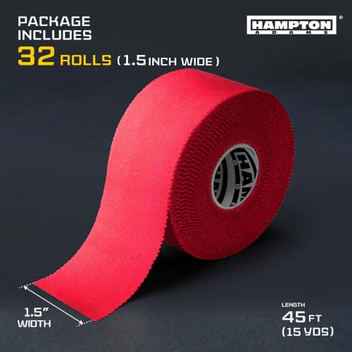 Hampton Adams Athletic Tape Multi Pack, Sports Medical Grade, Easy Tear - color: Red (32 Pack)