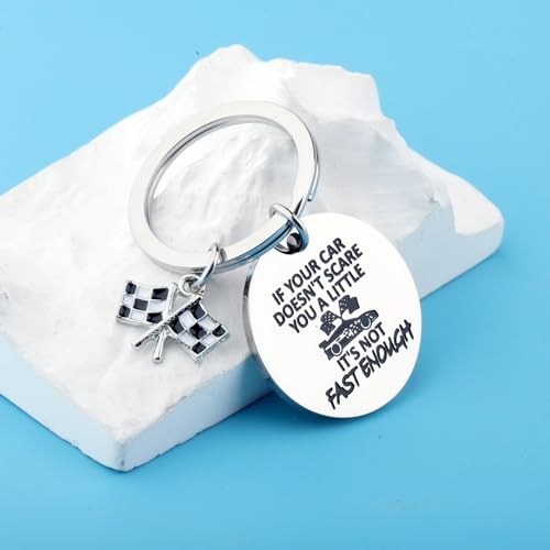 FUSTMW Race Car Gifts for Racers Checkered Flag Keychain Black and White Racing Flag Keyring Racing Fans Gifts Race Day Gift