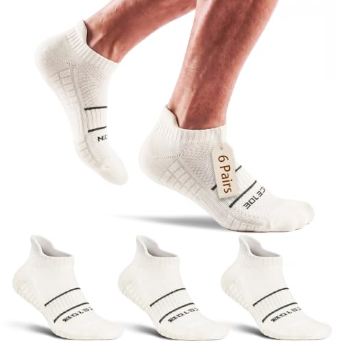 Running Socks Men Size 10-13 Ankle Height with Heel Tab for Athletic - color: 6 Off White, size: Large