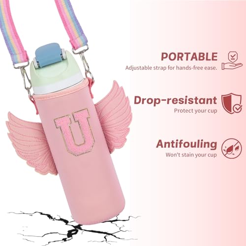 Use for Owala 24oz Crossbody Water Bottle Holder Sling Carrier Bag with Strap, Water Bottle Crossbody Bag Women Girl(E, Pink, 24oz) - style: E