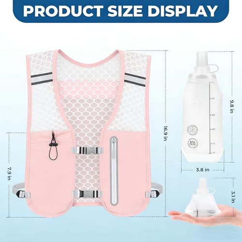 Running Hydration Vest, Adjustable Chest Straps Running Vest for Women Men with 500ml Soft Flask - color: Pink