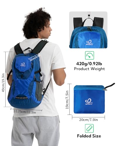 WATERFLY Lightweight Packable Hiking Backpack, 30L Day Pack - color: Deep Blue