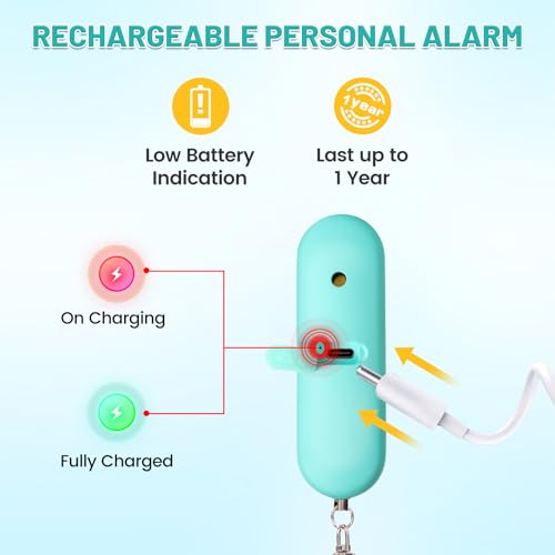 Personal Safety Alarm - Waterproof Rechargeable Security Alarm - 140dB Extra Loud Siren & Strobe Light - Self Defense Keychain - Gift for Women, Teenagers, College Girls, Seniors（Aqua+Aqua） - color: Aqua+Aqua