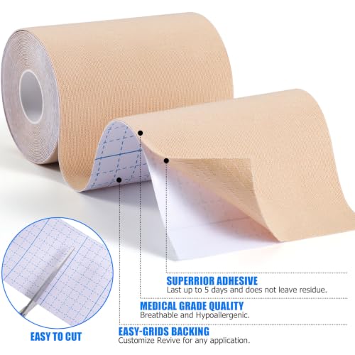 3 Rolls Wide Kinesiology Tape, Waterproof, 4" x 5.5yd, Light Beige - color: Light Beige - 4in