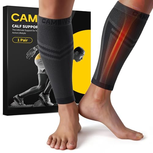 CAMBIVO Calf Compression Sleeve 15-20mmHg Footless for Shin Splint Relief - color: Black