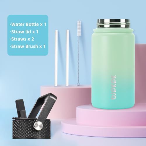 BJPKPK Insulated Water Bottle, 15oz Stainless Steel with Straw Lid - color: Mint, style: 15oz