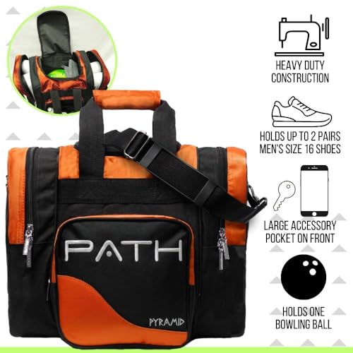 Pyramid Path Pro Deluxe Single Bowling Ball Tote - Holds One Ball, One Pair Shoes Up to Mens 15 - color: Orange