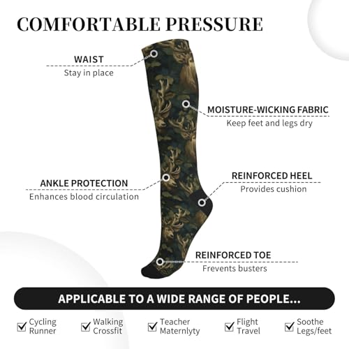 FREEHOTU Compression Knee High Socks for Women/Men Circulation 15-20 Mmhg - color: Hunting Deer