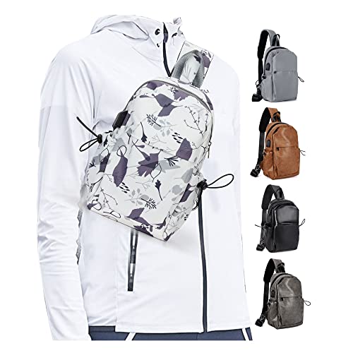Small Tactical Sling Bag Crossbody Backpack Shoulder Bag for Men Women, Daypack Anti-Theft Cross Body Motorcycle Chest Bags, One Strap Backpack for Walking Biking Travel Cycling Leaf White - color: Beige