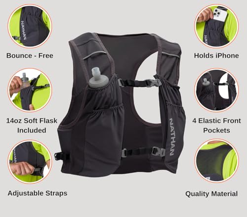 Nathan Pinnacle Featherlite 1.5L Hydration Vest for Running – Ultra-Lightweight, Compression-Fit with Hydrapak Soft Flask - size: Large-X-Large, style: Charcoal/Reflective Silver