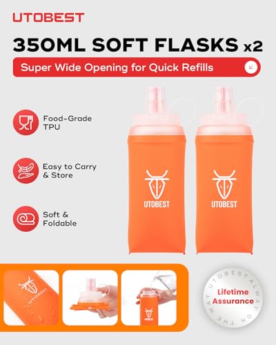 UTOBEST Running Vest Lightweight Hydration Vest Pack 5L UTR104 - color: Green Vest 5L with 2 x Soft Flask