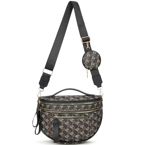 Makes Checkered Crossbody Bag Bum Bag for Women with Pouch - color: Black P