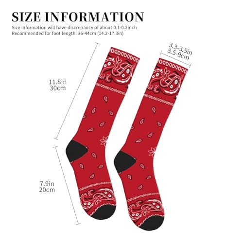 Compression Socks Knee High Support Stockings Women Men - color: Black Border Red Colorful Paisley