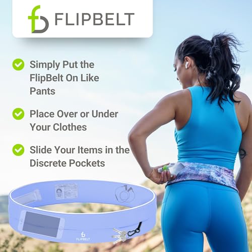 FlipBelt Classic Running Belt, Phone Holder for Running, Money Belt Pouch - color: Periwinkle, size: Small