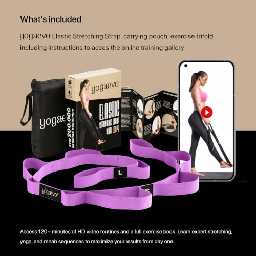 Yogaevo Elastic Stretching Strap With Loops For Physical Therapy - color: Purple
