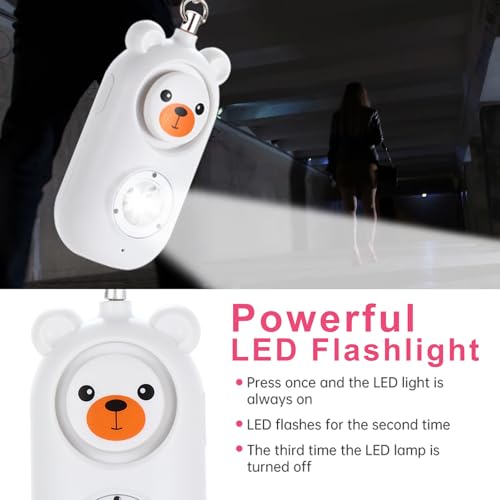 130dB Rechargable Personal Safety Alarm for Women, Safe Alarm Protection Keychain with Strobe Light, Security Siren Self Defense for Students, Girls - color: White