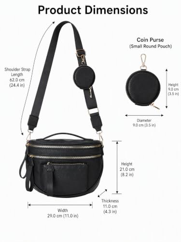 Makes Checkered Crossbody Bag Bum Bag for Women with Pouch - color: Pure Black