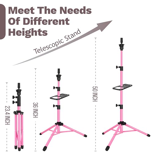 ZQIAN BEAUTY Wig Head Stand 50 Inch Metal Mannequin Head Stand for Hairdressing Training Head Adjustable Wig Stand Tripod with Tool Tray (Pink, Mannequin Head Not Included) - color: Pink, size: 50 Inch