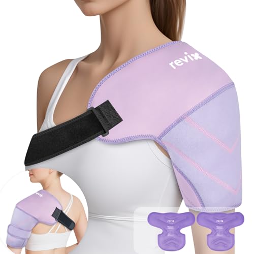 REVIX Shoulder Ice Pack Wrap & Brace for Rotator Cuff & Arm, 2 Gel Packs - size: Medium, style: Purple, 2 Gel Packs+1 Shoulder Brace