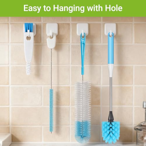 4-in-1 Bottle Brush, 16 Inches Stainless Steel Bottle Cleaner Brush with Long Handle Narrow Neck Bottle Brush, Straw Brush & Lid Brushe for Cleaning Wine Glasses,Coffee Mugs,Tumblers,Wine Decanters - color: Blue-4