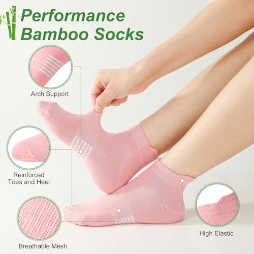 6 Pairs Thin Breathable Bamboo Ankle Socks for Women - color: White,blue,pink,green,grey,blue, size: Small