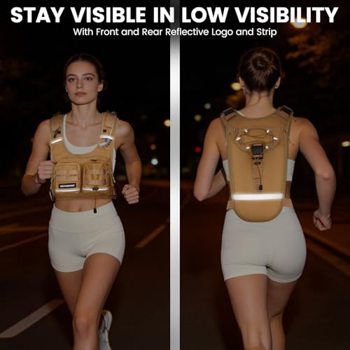 Hydration Pack Vest – Lightweight Chest Pack 2.0L Hands-Free Water Bladder Backpack, Reflective Strips, Adjustable Fit for Men and Women, Ideal for Marathon, Trail Running, Hiking, Cycling - color: Khaki