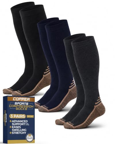 Pembrook 3 Pairs Copper Compression Socks 15-20 mmHg | Graduated Support - color: Black/Dark Gray/Navy - 3 Pairs, size: Medium