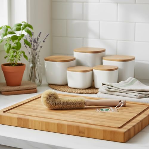 Wooden Bottle Brush - L-Shape Long Handle Cup Scrubber for Water Bottles, Decanters & Glassware - Beech Wood Kitchen Cleaning Tool (Multipack) (4) - size: 4 Pack - L-Shape Brushes