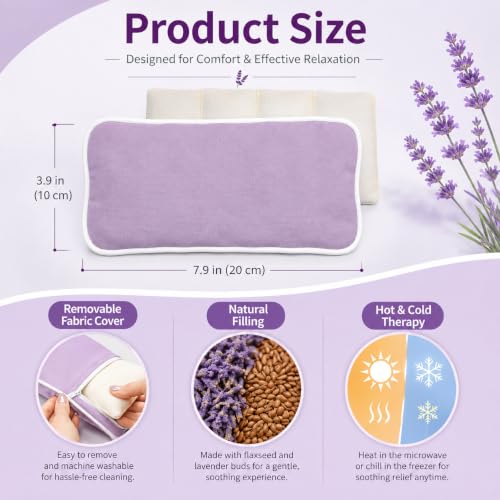 Lavender Weighted Eye Pillow with Washable Linen Cover - color: Purple