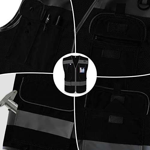 TCCFCCT Mesh High Visibility Vest 9 Pockets Safety Vest for Men, Black XL - color: Black-bison 03, size: X-Large