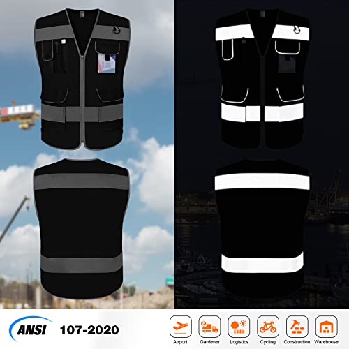 TCCFCCT Mesh Hi Vis Vest 9 Pocket High Visibility Reflective Vest, Black M - color: Black-bison 03, size: Medium
