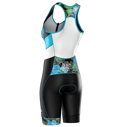 SLS3 Triathlon Suits Women - Sleeveless Pro Trisuit with Comfy Tri Chamois - color: Blue Ocean Blooms, size: Small