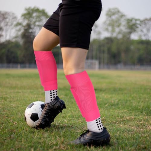 Ultrafun 3 Pairs Leg Sleeves Pre-cut Soccer Sleeves Compatible with Grip Socks Shin Guards Sleeves for Soccer Football - color: Rose Red, size: Large