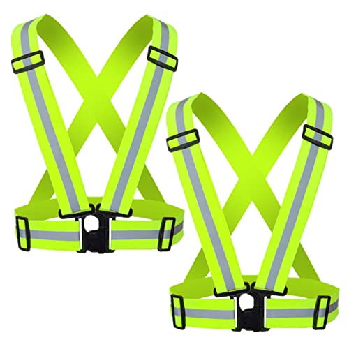 Reflective Strap Safety Vest Gear - 2-10 Pack Adjustable High Visible Reflective Running Gear for Women Men Night - color: Green X2