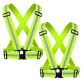 Reflective Strap Safety Vest Gear - 2-10 Pack Adjustable High Visible Reflective Running Gear for Women Men Night - color: Green X2