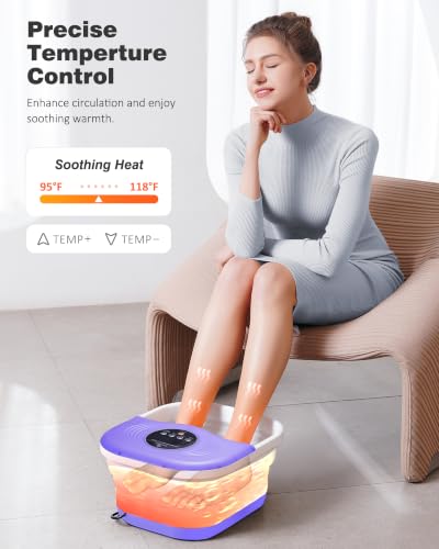 SPA4PIEDS Collapsible Heated Foot Spa Bath with Bubble, Foot Soaking Tub Featuring 8 Shiatsu Rollers, Pumice Stone and Built-in Timer for Mom, Dad and Foot Relaxation (Purple) - color: Purple