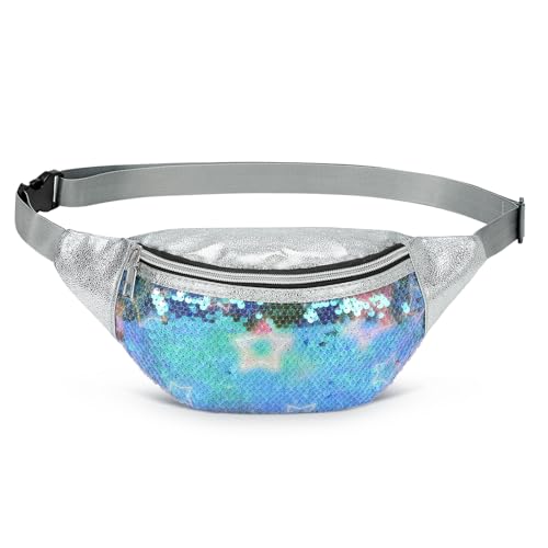 Holographic Sequined Fanny Packs for Women, Waist Belt Bag Fashion, Crossbody Bum Bag for Running, Green Star - color: Green Star