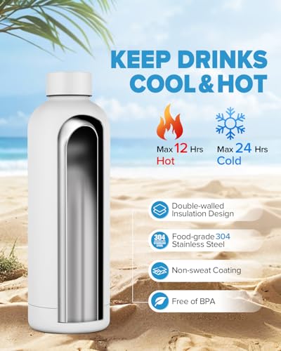 Stainless Steel Insulated Water Bottle no straw for Travel, Gym, 23oz, White - color: White, size: 23 Ounces