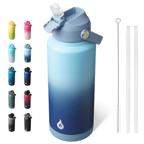 BJPKPK 32oz Insulated Water Bottle, Stainless Steel Bottle with Straw Lid - color: Sky, size: 32 Ounces