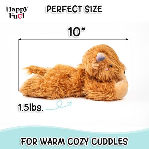 Highland Cow Microwavable Stuffed Animal – 1.5 lb Unscented Heating Pad Plush, Soft Cozy Cute Cow Toy for Relaxation and Comfort, Gift for Women, Girls, Adults & Kids by Happy Fuel - color: Brown Highland Cow (Lying Down)