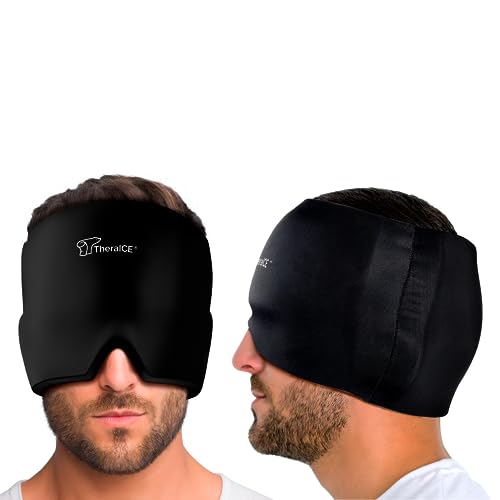 TheraICE Migraine Relief Cap, Headache Hat Ice Pack Mask, Cooling Head Wrap - color: Black, size: One Size