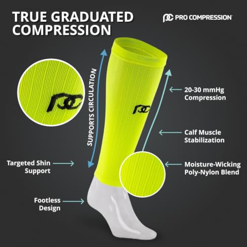 PRO Compression Marathon Calf Sleeve, Neon Yellow, Small/Medium (1-Pack) - color: Neon Yellow, size: Small/Medium